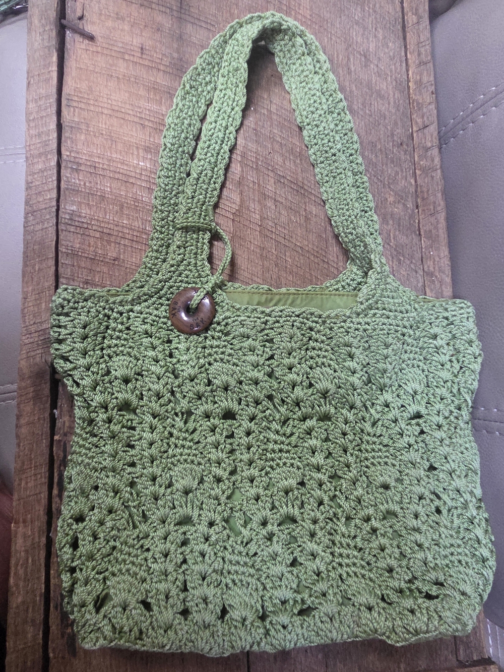 The Sak Vintage Y2K Green Crochet Knit Boho Shoulder Bag Hobo Purse Bin 1K